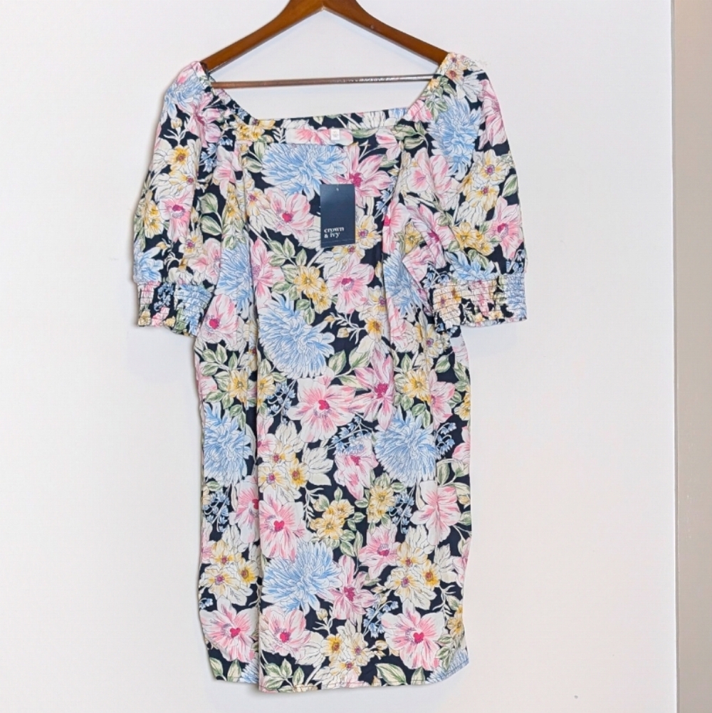 Crown & Ivy Floral Midi Dress - Navy, Pink, Yellow